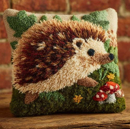 kitphoenix Knüpfteppich Zum Selber Knüpf-Sets Mit Kissen Knüpfen,Igel,Set 43X43Cm Kissenbezug-Set Für Erwachsene Und Kinder Latch Hook Kit Heimaccessoire