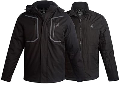 Spyder Mens Ski Jacket - 3-in-1 System Snow Waterproof Winter Jackets for Men - Mens Snowboard Jacket with Detachable Hood, Size Medium, Black Raven