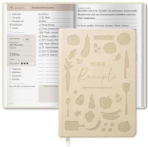 BIROYAL Rezeptbuch zum Selberschreiben A5, 120g Papier, Hardcover | Eigenes Kochbuch mit Umrechnungstabelle & Inhaltsverzeichnis, Platz für 100 Rezepte, Doppelseite pro Rezept, für Hobbyköche