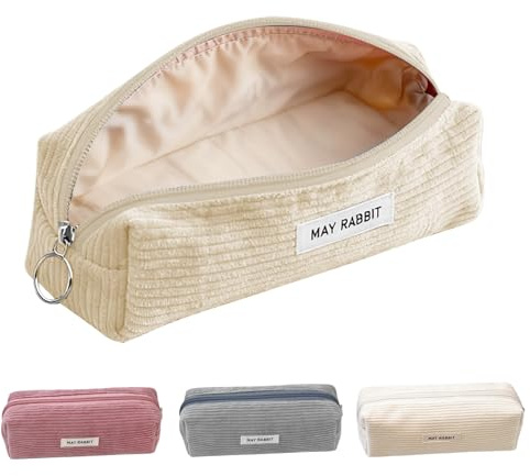 ROEOWENE Federmäppchen Mädchen für Schule, Büro-Milchig-weiß | Schlamppermäppchen Cord Federtasche Jungen Etui Schule Teenager Klein Portable Pencil Case Aesthetic Stiftetasche Stiftemappe
