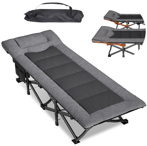 Mopaicot Camp Beds for Adults, Adjustable Headrest Folding Camping Bed | Comfortable Cushion; Portable Bed for Camp; Supports 450 lbs with Carry Bag