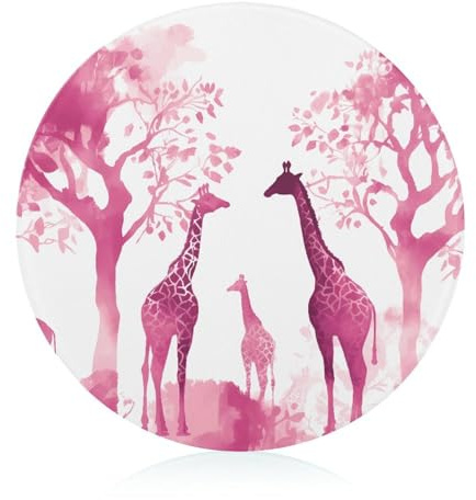 Portable Tempered Glass Cutting Board, Round 7.9 Inch - Easy to Clean & Scratch-Resistant Chopping Mat Silhouette of Peach Giraffe Chopping Board for Kitchen, Office, Travel