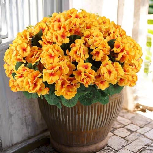 6 Pcs Artificial Geranium Flowers for Outdoors Geranium Silk Red Flower Outdoor UV Resistant Garden Plants Faux Flowers for Christmas Home Kitchen Table Centerpieces Decor