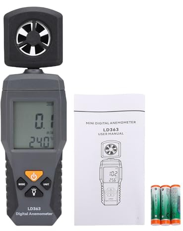 Ausla Digital Anemometer, Handheld Wind Speed Meter with 6 Blade Sensor, 0.3 to 30 M S and 32 to 122 F Temperature, Backlit LCD Data Hold for HVAC Drone Sailing Outdoor Sports