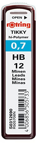 rOtring Tikky Mechanical Pencil Replacement Leads, HB, 0.7 mm, 12/Pk