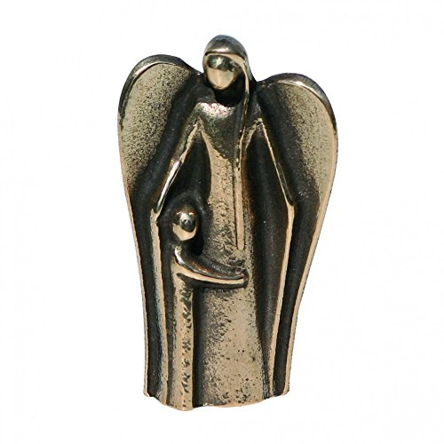 Butzon & Bercker Schutzengel Bronzeskulptur - Engel Figur zur Taufe, 7 cm | Handgegossene Bronze aus Deutschland für Geburt und Firmung - Religiöse Deko und christliche Kunst - Patinierte Oberfläche