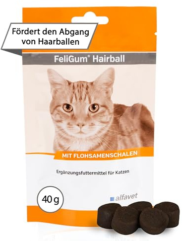 Alfavet FeliGum Hairball (40 g) – alimento complementare per gatti – chew drops morbidi per supportare l’eliminazione dei boli di pelo – con fibre e minerali