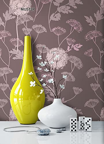 NEWROOM Blumentapete Tapete Braun Blumen Pusteblumen Floral Vliestapete Rosa Vlies moderne Design Optik Tapete Natur inkl. Tapezier Ratgeber