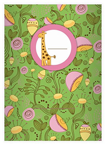 Kartenkaufrausch 8 personalisierte, Frische Blüten DIN A4 Schulhefte, Rechenhefte mit Kleiner Giraffe in grün Lineatur 29 (Kariertes/rautiertes Heft)