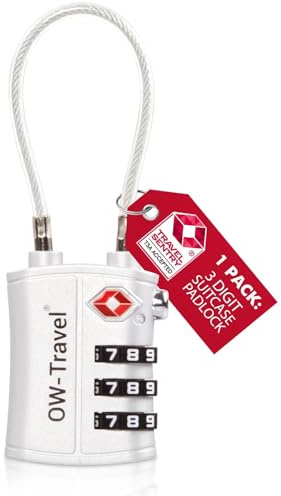 OW-Travel TSA Schloss für Koffer, 3-stellig Kabelschloss, Silber 1 Stück | TSA Kofferschloss für Flugreisen und Reisegepäck, Koffer Schloss für USA-Reisen, Rucksack, Reisekoffer, Spind und TSA Lock