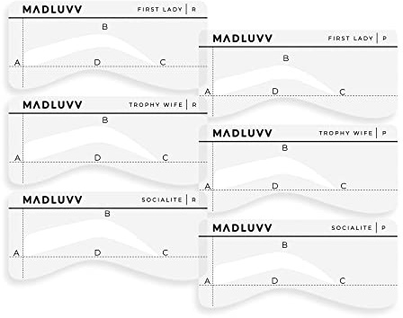 MADLUVV Eyebrow Shaper Stencils, Reusable Brow Mapping Template for PMU Professionals, Semi-Permanent Makeup Mapping, 6 Stencils (3 Stencil Shapes in Both Petite and Regular Sizes) - Classic Set
