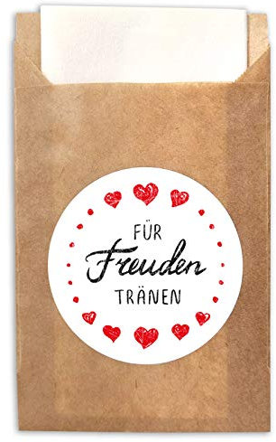 Freudentränen 150 Aufkleber + 150 Papiertüten für Verpackung von Taschentücher Hochzeit/Sticker + Flachbeutel (6,5 X 9,0 +1,4 cm)