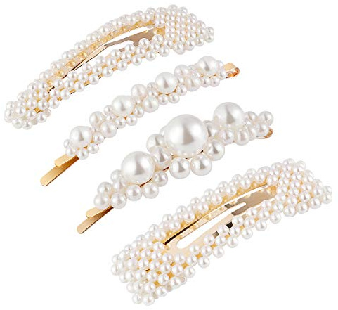 Lurrose 4 stücke Eleganz Weiße Perlen Dekor Haarspangen Kit Braut Haarspangen für Frauen Mädchen