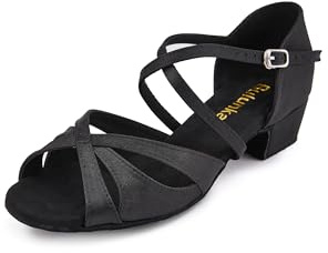 Low Heel Ballroom Dance Shoes Salsa Latin Dancing Shoes for Social Dancer Practice Dancer 1.5 Inch(BA02 Black Size 11)