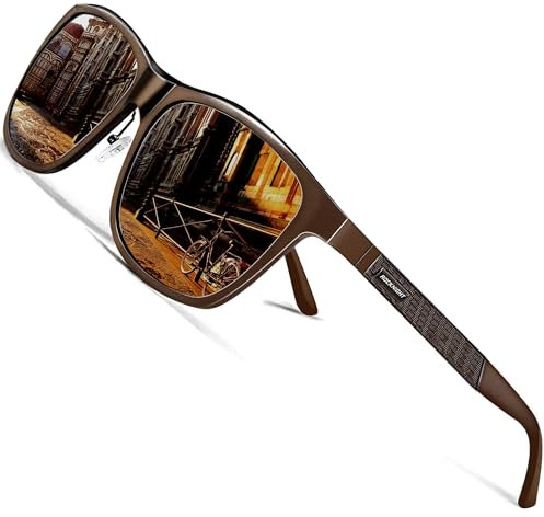 ROCKNIGHT Herren Polarisierte UV-Schutz UV400 Driving Metallrahmen Quadratische Braune Sonnenbrille Gro?er Kopf