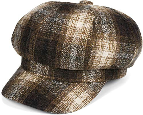 styleBREAKER Damen Ballonmütze in Karo Optik, Schirmmütze kariert Vintage Style, Bakerboy Schiebermütze, Newsboy Cap 04023077, Farbe:Braun-Beige