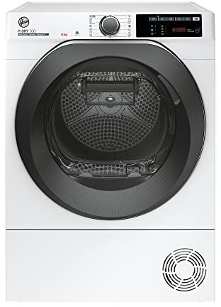 Hoover H-DRY 500 NDE H8A3TCBEXS-S Wärmepumpentrockner / 8 kg/Smarte Bedienung mit WiFi+Bluetooth/AquaVision-Kondenswasserbehälter mit optischer Füllanzeige direkt im Bullauge/Symbolblende, Weiß