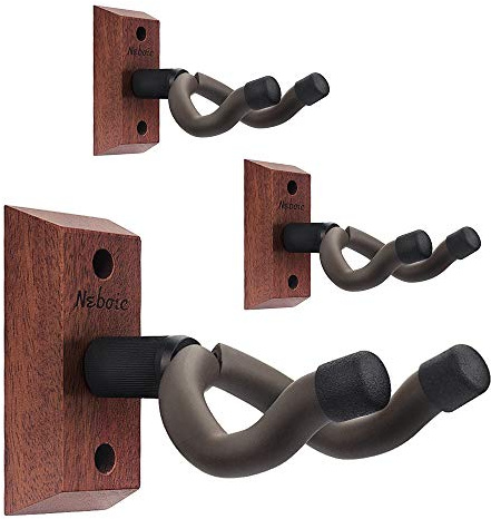 Neboic Lot de 3 Support mural pour guitare, Support de guitare rembourré doux, base en bois dur, Accroche Support Guitare Mural Crochet pour guitare électrique, acoustique, ukulélé