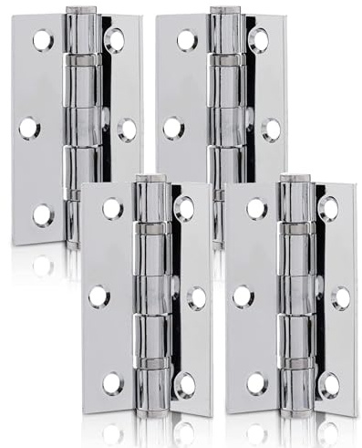 UAP 3 Inch Ball Bearing Butt Door Hinges for Internal Doors 75mm x 50mm Mild Steel Square Corner Internal 4 Pack Polished Chrome