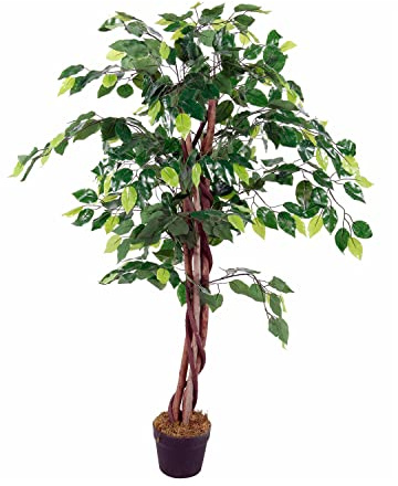 INDA-Exclusiv XL Kunstpflanze Kunstbaum mit 462 Blättern Ficus Dekobaum Holzstamm Zimmerpflanze innen außen Deko 115cm