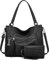 BAIGIO 2-teilige Handtasche Damen Umhängetasche Mittelgroß Shopper Tasche PU Leder Crossbody Tote Bag Set Schultertasche Damentaschen Henkeltaschen Tragetasche mit Geldbörse Reißverschluss, Schwarz