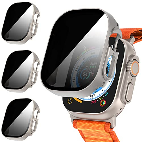Diruite 3-Stück Hülle für Apple Watch Ultra 3/2/1 49mm Schutzhülle Anti Spy,Hard PC Rundum Ultradünne Schutz Case Privatsphäre Glas Displayschutz,Starlight&Roségold&Transparent,49mm