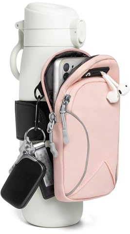 Bottle Pouch Gym Water with Phone Holder & Wallet, Water Bottle Caddy Versatile Sleeve Bag for Running Sports & Daily Use, Pink, Modern