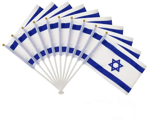 MOFIC Israel-Flagge klein mit weißer Stange 13 x 21 cm Israelische Handflagge doppelseitig feine jüdische Flaggen israelische Landflagge für Büro Festivals Veranstaltungen und Feiern 20 Stück