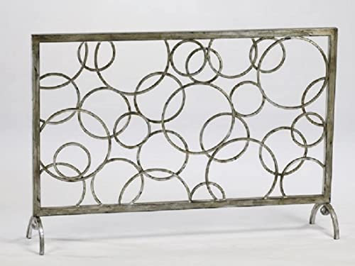 Kaminschirme, Kreise, zeitgenössischer Kaminschirm, Eisen, moderner Kreis, Cyan-Design, Flacher Kaminschirm