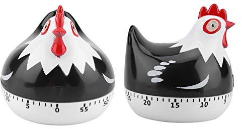 2PCS Chicken Shaped Kitchen Timer, Cute 60 Minute Wind up Cooking Timer Countdown Mechanical Rotating Timer Digital Alarm Clock for Cooking Baking Shower Classroom Study Toothbrush(Black)