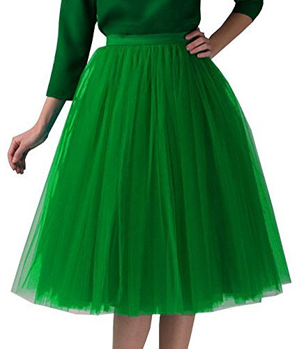 Tüllrock Damen Tütü Rock Midi Knielang Lang Retro 50er Ballett Tüll Rock Rockabilly Petticoat Unterrock Ballettrock Tanzkleid Party Minirock Festlich Fasching Karneval Kostüm B3- Grün One Size