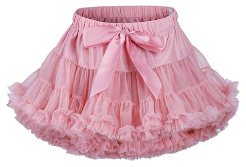 LACOFIA Gonna Tulle per Bambina Gonna tutù per Bambine e Ragazze a Strati con Volant Gonne da Principessa a Vita Elastica Mini Gonna Bolla per Feste Danza Rosa Medio 2-4 Anni