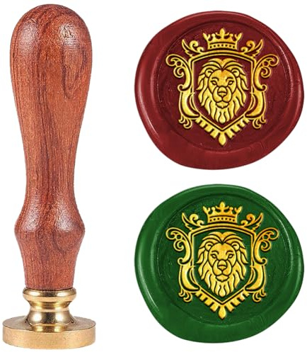 DELORIGIN 25mm Abzeichen Löwenwachs Siegelstempel Retro Siegelstempel Abnehmbarer Messingkopf Siegelstempel Personalisiert Wachssiegel Mit Holzgriff Siegelwachs Für Umschläge Grußkarten
