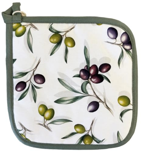 Ambiente Topflappen 20 x 20 cm potholder Baumwolle mit Isolierung Oliven Mediterran Delicious Olives