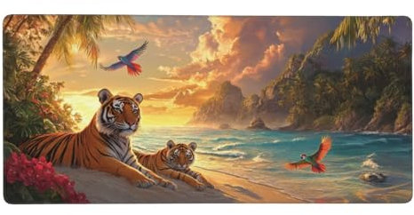 Tapis de Souris XXL 1200 x 600 mm, 120 x 60 cm Grand Tapis de Souris Gamer, Tigre Tapis Souris à Bords Cousus, Mer Tapis de Souris Gaming Accessoire et Anti-dérapant Base en Caoutchouc, Cadeau -Y1795