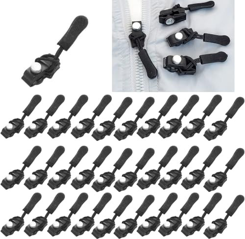 Reißverschluss Reparatur Set,Smavles Reissverschluss Zipper Schwarz Fix-Reißverschlusszieher,Reißverschlussschieber Ersatz,Universal-Reißverschluss für Jacke Rucksack Gepäck Schlafsack 30pcs