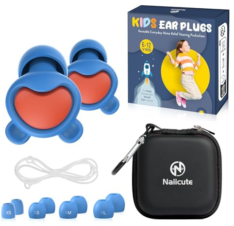 Kids 2 Ear Plugs (6+yrs), Reusable Everyday Noise Reduction Earplugs for Focus, Travel, Socializing, Concert, Anxiety, School, Home, Playtime – 26 dB Hearing Protection, NDBURD