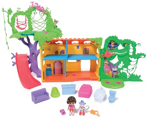 Dora, Ensemble de Jeu Maison Tropicale Joue et Explore, Personnages de et Boots, Meubles de Maison de poupée, Phrases bilingues, Jouets pour Filles et Enfants à partir de 3 Ans