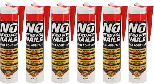 Multipurpose No More Nails, Heavy-Duty Mounting Adhesive, No Nails Strong Bond Glue for Wood, Ceramic, Metal & More, White Instant Grab Adhesive Mastic (6)