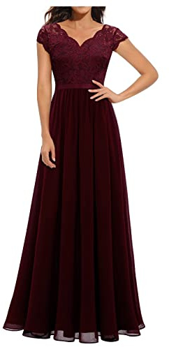 Abendkleider Elegant Für Hochzeit Kleider Festliches Partykleid Abendkleid Damen Lang Lochstickerei Kleid A-Linien Plissee Maxi Cocktailkleid Damen Hohe Taille Ballkleid Frauen Lange Luftig