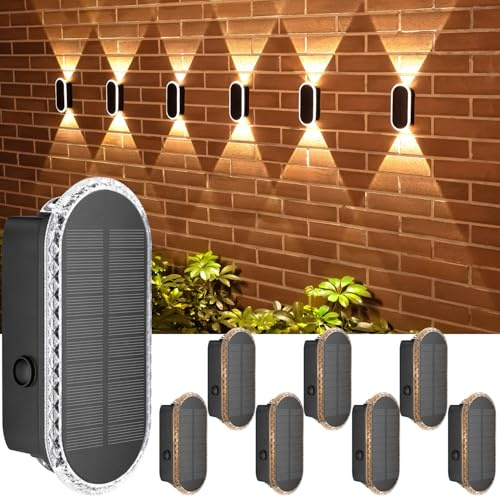 Solar Wandleuchte Aussen Garten: 8-Stück Up und Down Solarleuchte Außenwand | IP65 Wasserdicht Led Solarlampen Außen -Außenwandleuchten für Zaun Terrasse Hausfassade Balkon 3 Farben 3000K/4000K/6500K