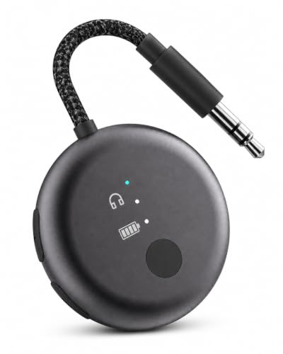 Avantree SoundJet R1 - Bluetooth-Adapter fürs Flugzeug mit 25 Std. Akku | Qualcomm aptX Adaptive und HD, Verbindung für zwei Kopfhörer, USB-C-Laden und Doppelstecker - Metallic Schwarz