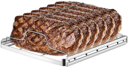 Homeily Rib Rack for Smoking and Grilling, Holds up to 3 Full Racks of Ribs, Stainless Steel Foldable Roasting Rack for Roast Chicken, Leg of Lamb, Forerib of Beef.