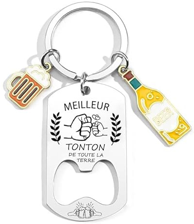 LKJHGF Cadeau annonce grossesse Meilleur Tonton Personnalisé Porte Clef Tu vas etre Tonton Décapsuleur Idéal Cadeau Anniversaire Homme Original Cadeaux de Noël