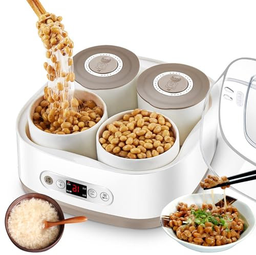 XSDAJSD Fermentador eléctrico de natto (Temperatura Ajustable), máquina Inteligente para cocinar natto al Vapor, Recipiente de cerámica para Yogur y tempeh, Ideal para Bares y postres en casa.