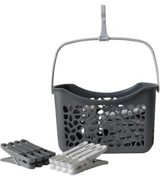 LAGUELLE - Panier Galet avec 48 Pinces Antiglissantes Recyclées - Fabrication Française - Pinces Assorties (Gris et Blanc)