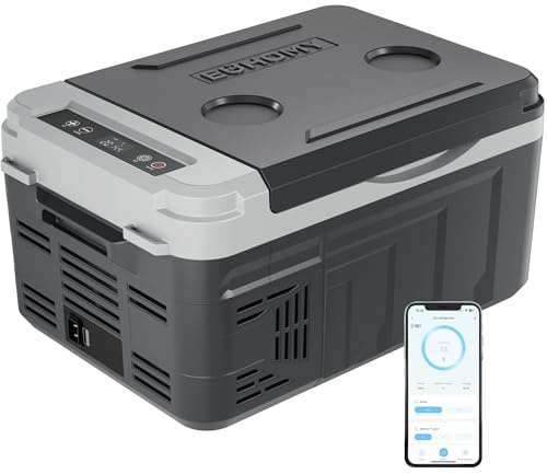 EUHOMY 10L Kompressor Kühlbox (-20℃~20℃) 12/24V DC & 230V AC Tragbarer Kompressor-Kühler mit Bluetooth APP Steuerung, 15-Min Schnellkühlung, ECO/MAX Modi, Leise <45dB, für Camping, Wohnmobil & Reisen