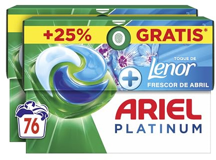 ARIEL PODS Platinum Detergente Lavadora Liquido 76 Capsulas/Pastillas, Jabon Frescor de Abril, Limpieza Profunda Incluso en Ciclos Mas Frios