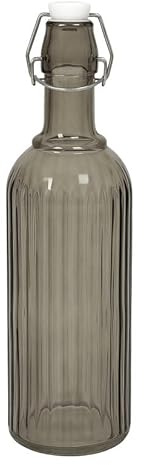 Bouteille en verre avec bouchon à étrier, 1 litre, avec motif rainuré et bouchon hermétique, réutilisable, bouteille d'eau, carafe ou bouteille de jus, noir mat