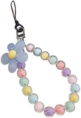 Rzcin Color Mobile Phone Strap Beaded Flower Bracelet Creative Hanging Rope Keychain Mobile Phone Lanyard Beaded Flower Anti-Lost Case Lanyard Girl Women's Wrist Strap Charms